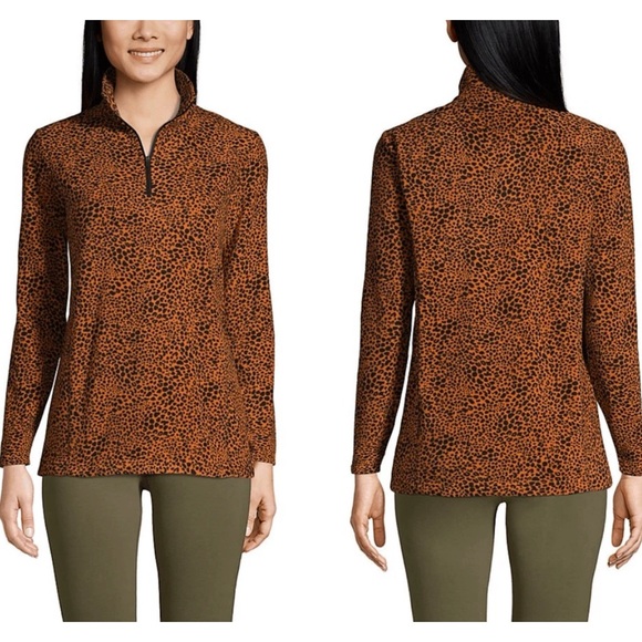 Lands' End Women’s  Zip Up Sweater in Brown Leopard - Picture 1 of 10